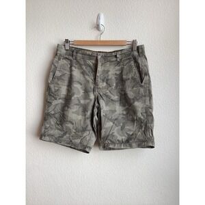 Barney's New York khaki green camouflage print shorts. Size 30